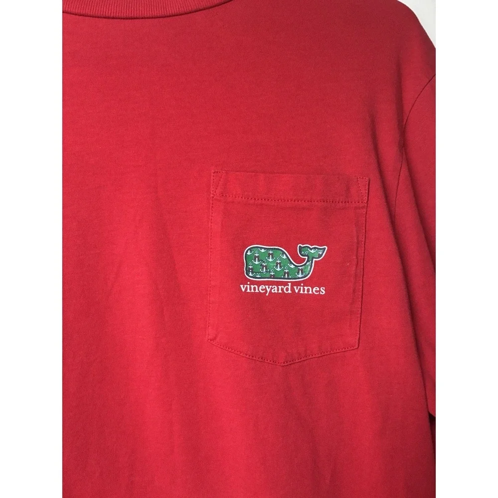 Vineyard Vines red t-shirt youth 18 w/festive anchor-patterned whale